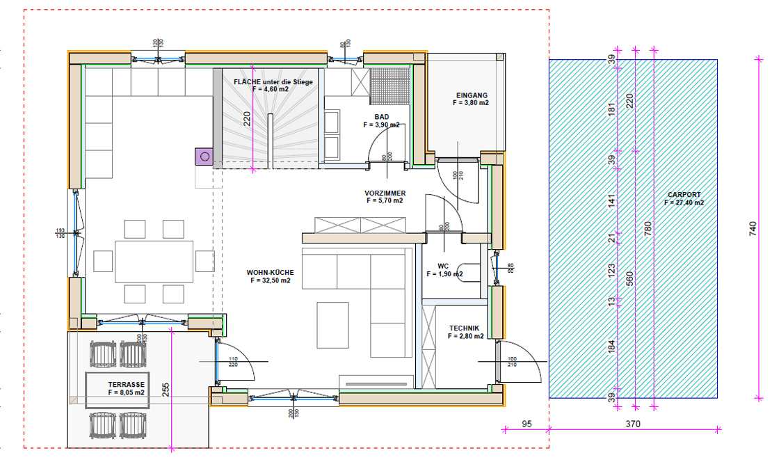 Grundriss Musterhaus Erdgeschoss 100 m&sup2;