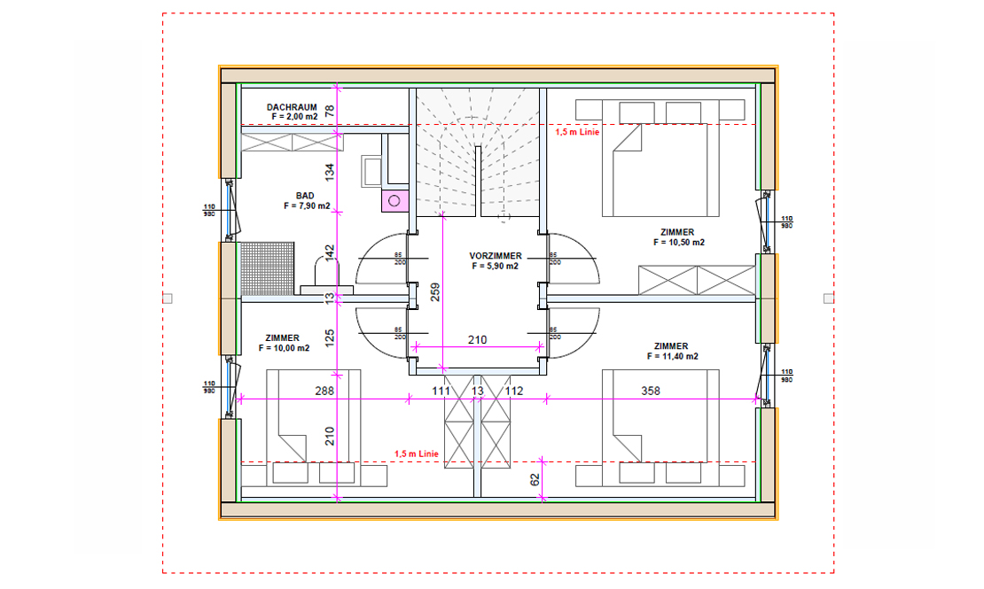Grundriss Musterhaus Obergeschoss 100 m&sup2;